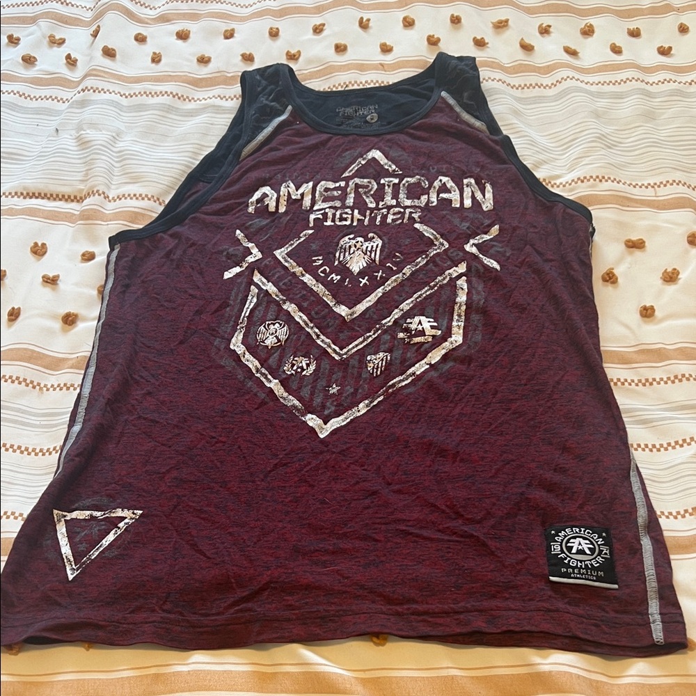 American Fighter Maroon and Black Graphic Tank